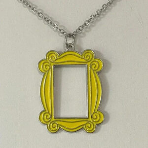 Handmade Friends Peep Hole Yellow Door Frame 24” Stainless Steel Necklace New